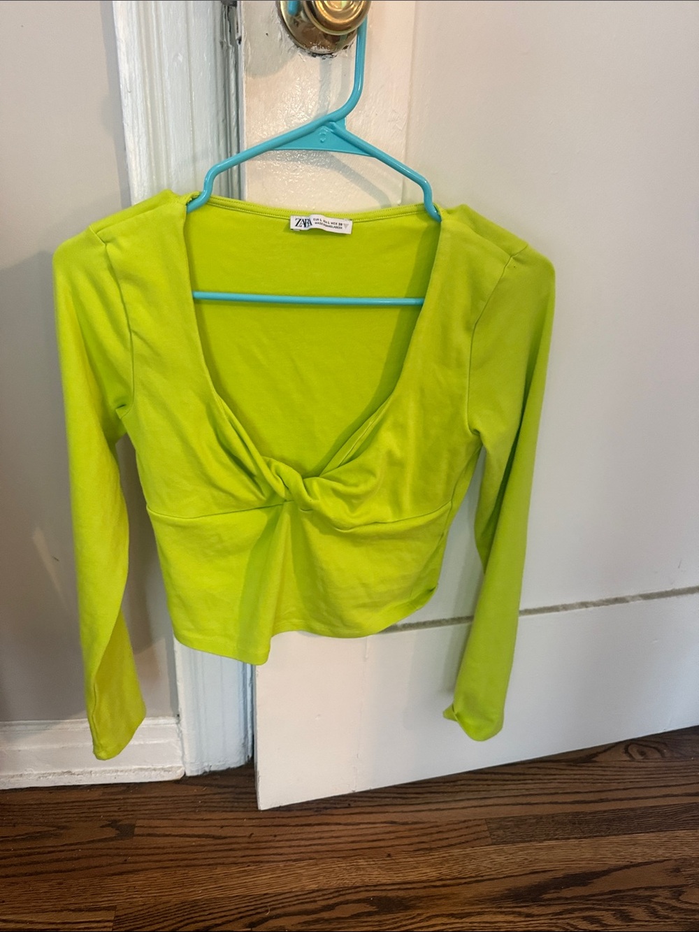 Zara Neon Lime Twist-Front Long Sleeve Top